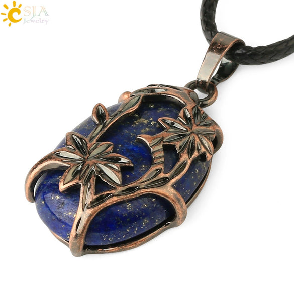 Minimalist Flower Pendant Necklace With Natural Stone And Crystal On Wax Rope Plated Bronze Jewelry For Women