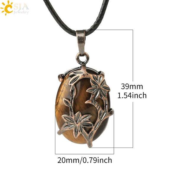 Minimalist Flower Pendant Necklace With Natural Stone And Crystal On Wax Rope Plated Bronze Jewelry For Women