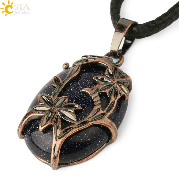 Minimalist Flower Pendant Necklace With Natural Stone And Crystal On Wax Rope Plated Bronze Jewelry For Women