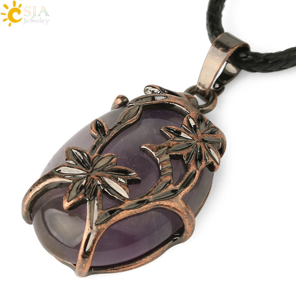 Minimalist Flower Pendant Necklace With Natural Stone And Crystal On Wax Rope Plated Bronze Jewelry For Women
