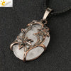 Minimalist Flower Pendant Necklace With Natural Stone And Crystal On Wax Rope Plated Bronze Jewelry For Women