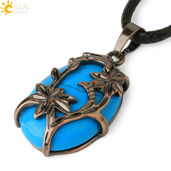 Minimalist Flower Pendant Necklace With Natural Stone And Crystal On Wax Rope Plated Bronze Jewelry For Women