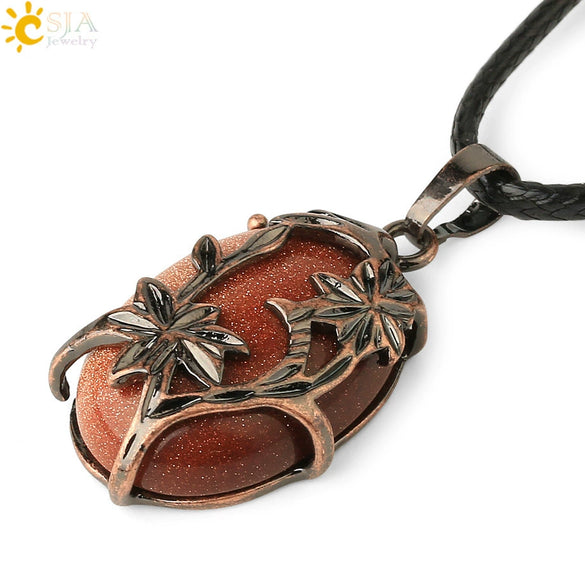 Minimalist Flower Pendant Necklace With Natural Stone And Crystal On Wax Rope Plated Bronze Jewelry For Women