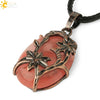 Minimalist Flower Pendant Necklace With Natural Stone And Crystal On Wax Rope Plated Bronze Jewelry For Women