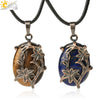 Minimalist Flower Pendant Necklace With Natural Stone And Crystal On Wax Rope Plated Bronze Jewelry For Women