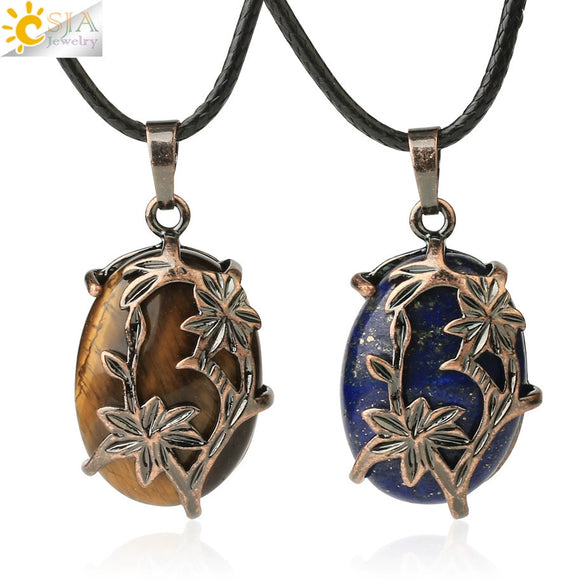 Minimalist Flower Pendant Necklace With Natural Stone And Crystal On Wax Rope Plated Bronze Jewelry For Women