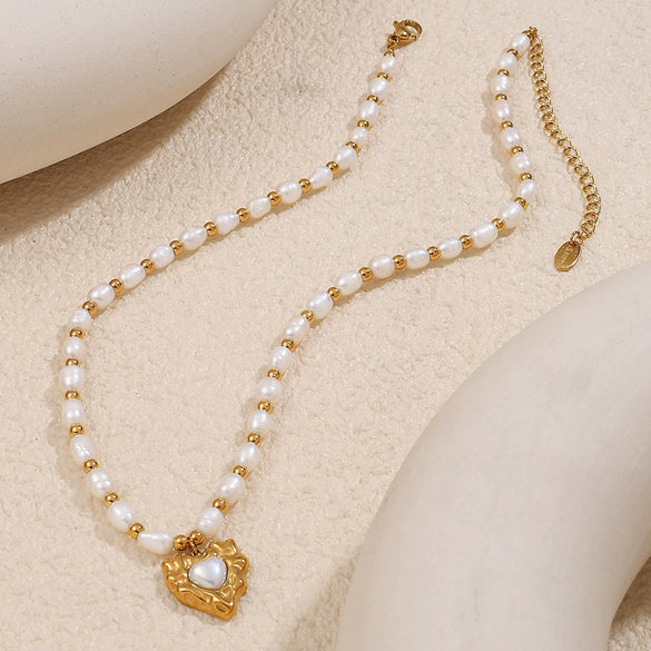Minimalist Freshwater Pearl Beaded Women's Necklace 316L Stainless Steel Electroplating