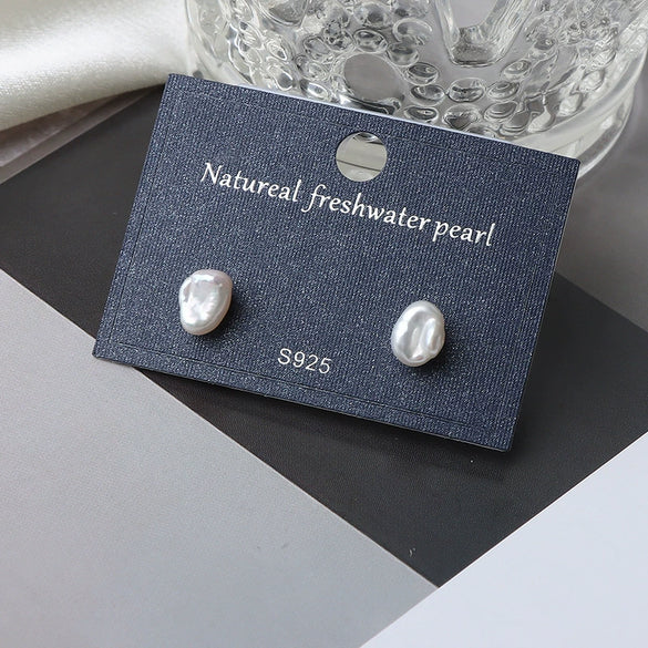 Minimalist Freshwater Pearl Earrings With S925 Silver Needle And Special Shape