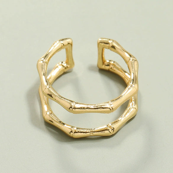 Minimalist Geometric Alloy Double Layer Adjustable Open Ring Bamboo Joint Style Fashion Ring For Unisex