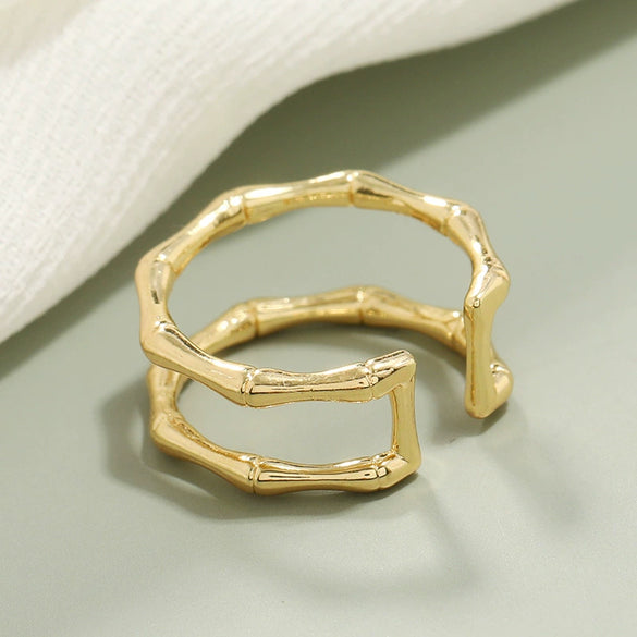 Minimalist Geometric Alloy Double Layer Adjustable Open Ring Bamboo Joint Style Fashion Ring For Unisex