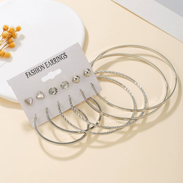 Minimalist Geometric Alloy Hoop Earring Set With Electroplating For Women