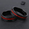 Minimalist Geometric Black Tungsten Steel Ring With Red Opal Stone And Electroplated Gold Finish For Unisex Jewelry