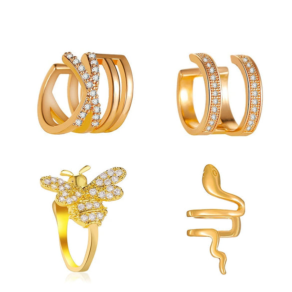 Minimalist Geometric Clipon Earrings Copper Metal Bee Snakeshaped Ear Cuffs Diamond Design