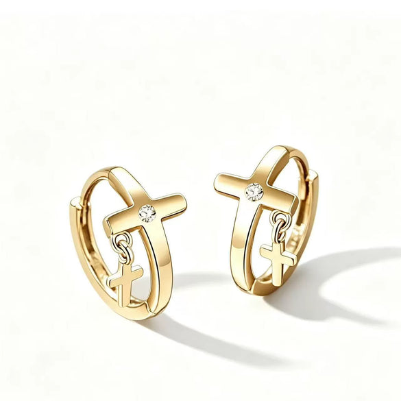Minimalist Geometric Cross Shaped Rhinestone Ear Cuffs And Small Hoop Earrings For Women Copper Electroplated Fashion Jewelry