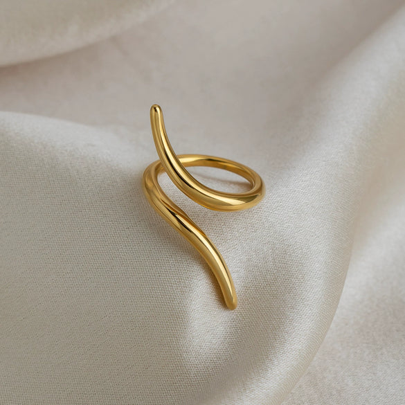 Minimalist Geometric Curved Cast Open Stainless Steel Electroplated 18K Gold Unisex Ring Jewelry