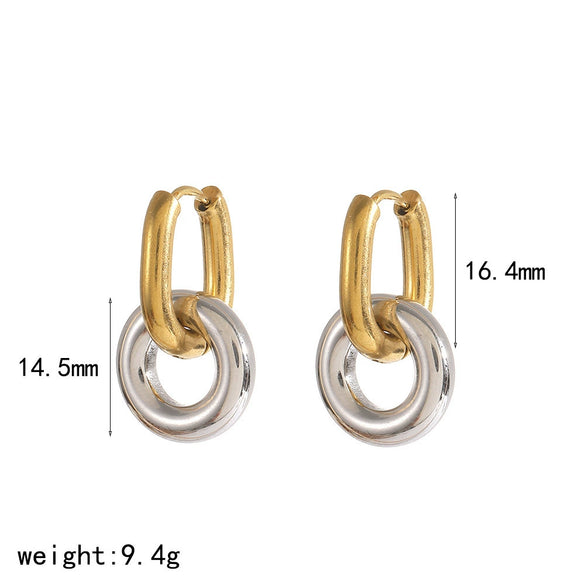 Minimalist Geometric Doublering Stainless Steel Earrings For Women With Pvd Furnace Vacuum Real Gold Plating