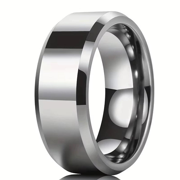 Minimalist Geometric Flat Band Ring In Tungsten Steel Fully Polished Electroplated Finish Unisex Matching Couple Rings