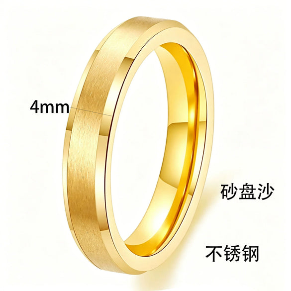 Minimalist Geometric Frosted Stainless Steel Rings With Double Beveled Edges And Electroplated Finish Wholesale