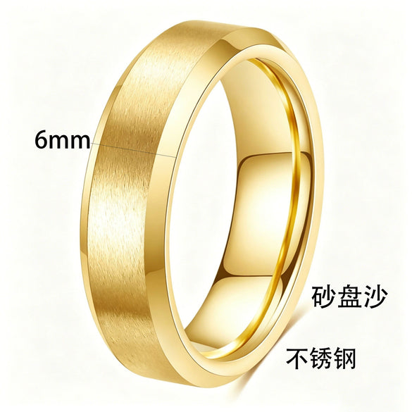 Minimalist Geometric Frosted Stainless Steel Rings With Double Beveled Edges And Electroplated Finish Wholesale