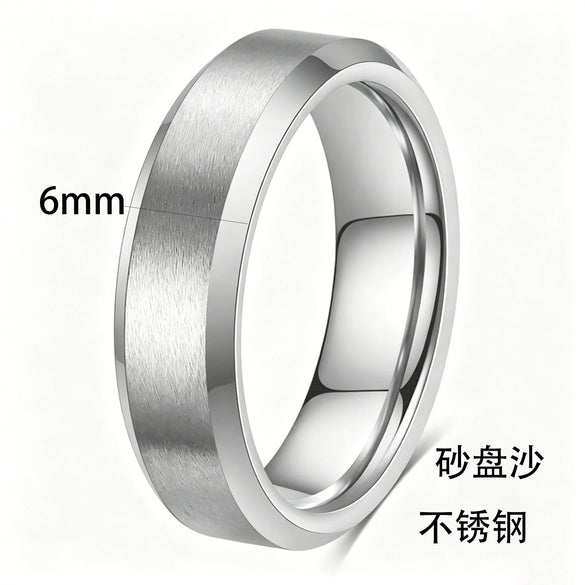 Minimalist Geometric Frosted Stainless Steel Rings With Double Beveled Edges And Electroplated Finish Wholesale