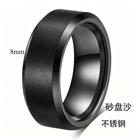 Minimalist Geometric Frosted Stainless Steel Rings With Double Beveled Edges And Electroplated Finish Wholesale