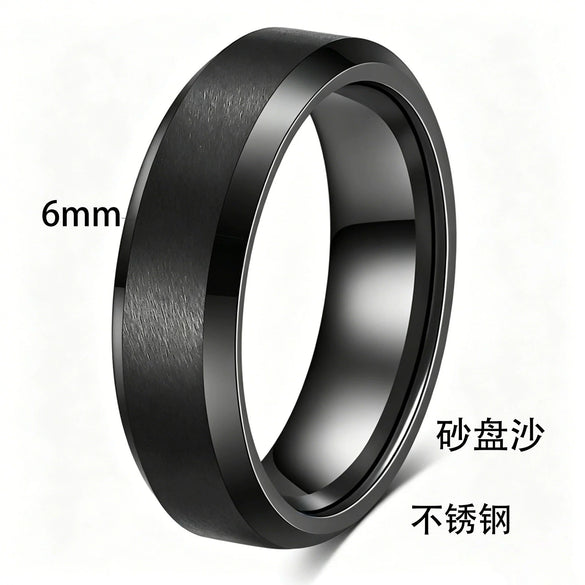 Minimalist Geometric Frosted Stainless Steel Rings With Double Beveled Edges And Electroplated Finish Wholesale