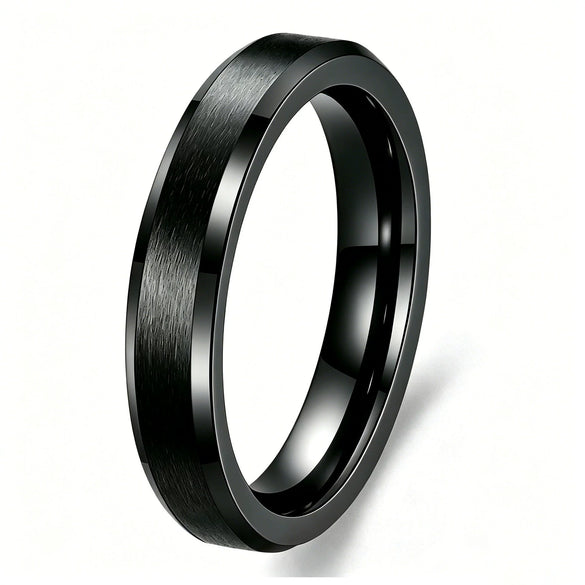 Minimalist Geometric Frosted Stainless Steel Rings With Double Beveled Edges And Electroplated Finish Wholesale