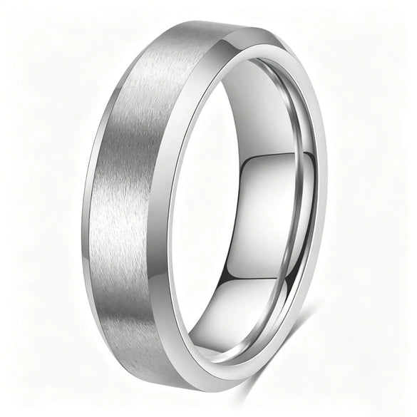 Minimalist Geometric Frosted Stainless Steel Rings With Double Beveled Edges And Electroplated Finish Wholesale