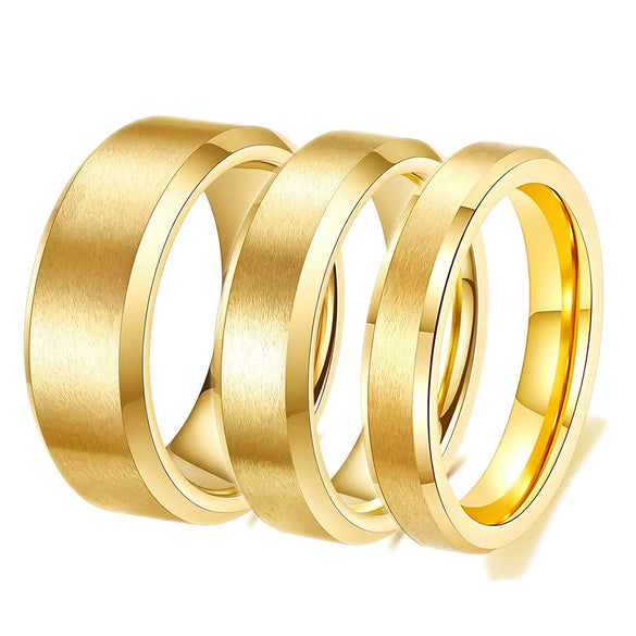 Minimalist Geometric Frosted Stainless Steel Rings With Double Beveled Edges And Electroplated Finish Wholesale