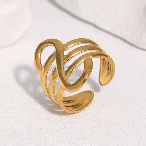 Minimalist Geometric Gold Electroplated Stainless Steel Non Fading Open Ring For Women