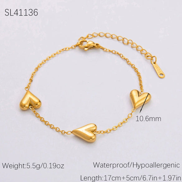 Minimalist Geometric Heartshaped Stainless Steel 18K Goldplated Bracelet Jewelry For Women