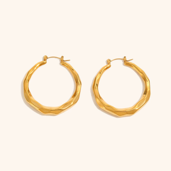 Minimalist Geometric Hollow Faceted Stainless Steel Gold Plated Earrings For Women