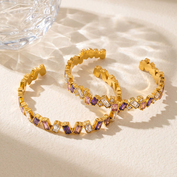 Minimalist Geometric Irregular Stainless Steel Bracelet With Zircon And Rhinestone Accents Elegant Plated Fashion Jewelry