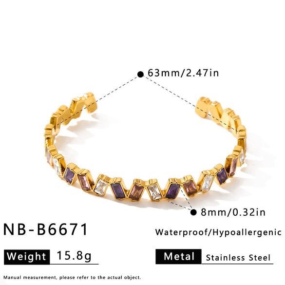 Minimalist Geometric Irregular Stainless Steel Bracelet With Zircon And Rhinestone Accents Elegant Plated Fashion Jewelry