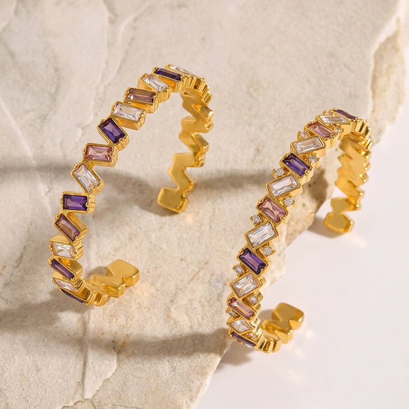 Minimalist Geometric Irregular Stainless Steel Bracelet With Zircon And Rhinestone Accents Elegant Plated Fashion Jewelry