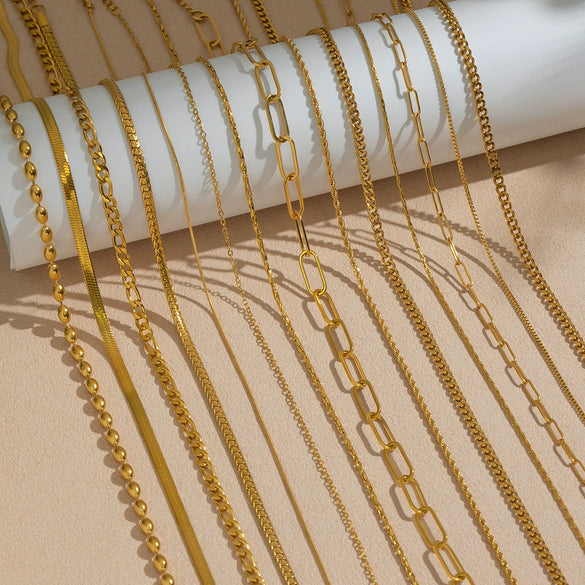Minimalist Geometric 18K Real Gold Plated Regular Chain Necklace For Women
