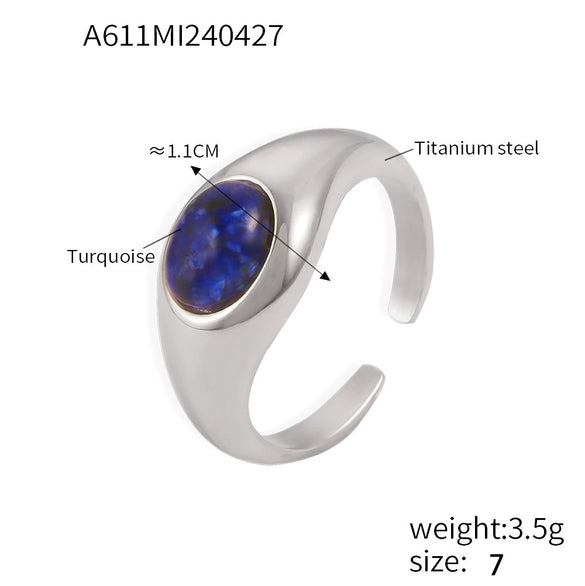 Minimalist Geometric Lapis Inlaid 316L Stainless Steel Goldplated Women's Ring