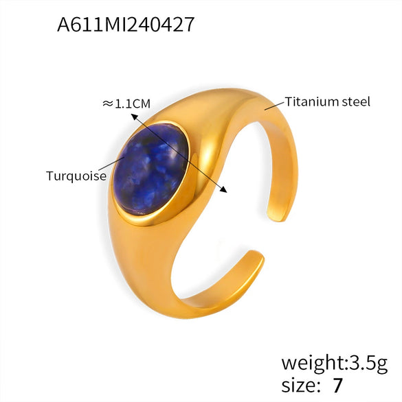 Minimalist Geometric Lapis Inlaid 316L Stainless Steel Goldplated Women's Ring