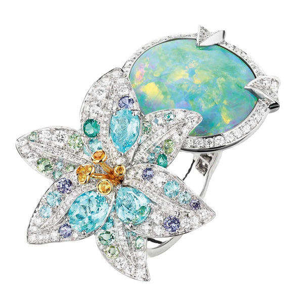 Minimalist Geometric Lily Opal And Zircon Inlay Ring Electroplated Metal Unisex Fashion Jewelry Wholesale