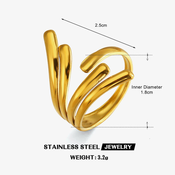 Minimalist Geometric Line Open Ring For Women Gold Electroplated Stainless Steel Jewelry
