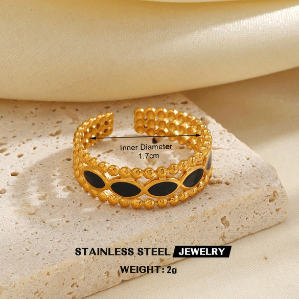 Minimalist Geometric Line Open Ring With Oil Drip Detail And Gold Tone Electroplated Stainless Steel Jewelry For Women