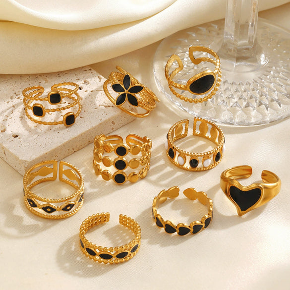 Minimalist Geometric Line Open Ring With Oil Drip Detail And Gold Tone Electroplated Stainless Steel Jewelry For Women