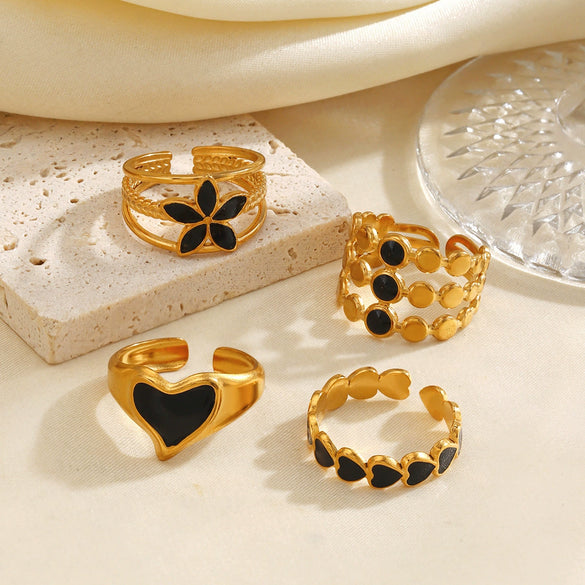 Minimalist Geometric Line Open Ring With Oil Drip Detail And Gold Tone Electroplated Stainless Steel Jewelry For Women