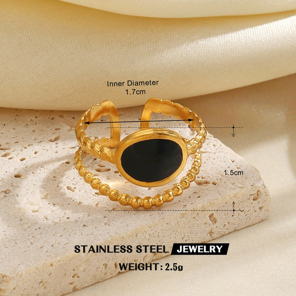 Minimalist Geometric Line Open Ring With Oil Drip Detail And Gold Tone Electroplated Stainless Steel Jewelry For Women