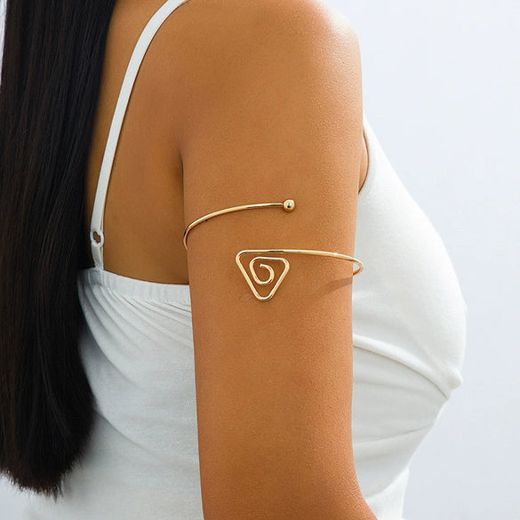 Minimalist Geometric Line Threaded Open Alloy Electroplated Bracelet Arm Ring Fashion Hand Accessory