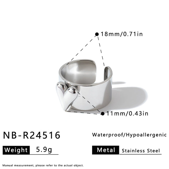 Minimalist Geometric Love Pattern Stainless Steel Adjustable Open Ring For Women With Vacuum Plated Finish