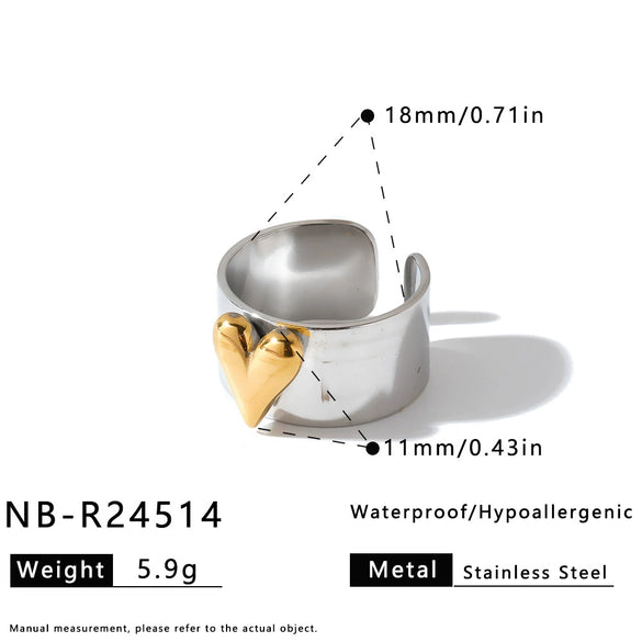 Minimalist Geometric Love Pattern Stainless Steel Adjustable Open Ring For Women With Vacuum Plated Finish