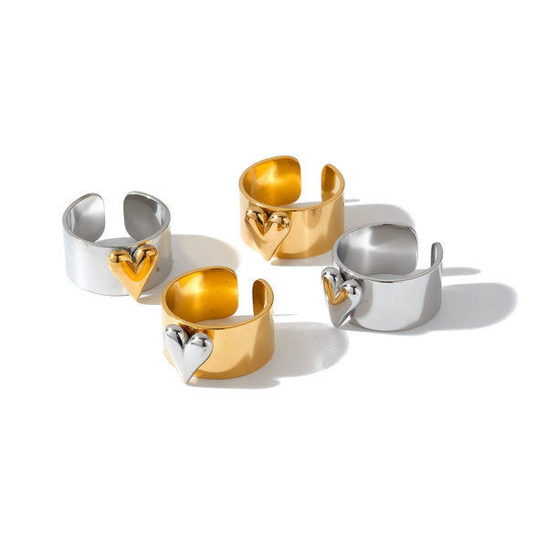 Minimalist Geometric Love Pattern Stainless Steel Adjustable Open Ring For Women With Vacuum Plated Finish