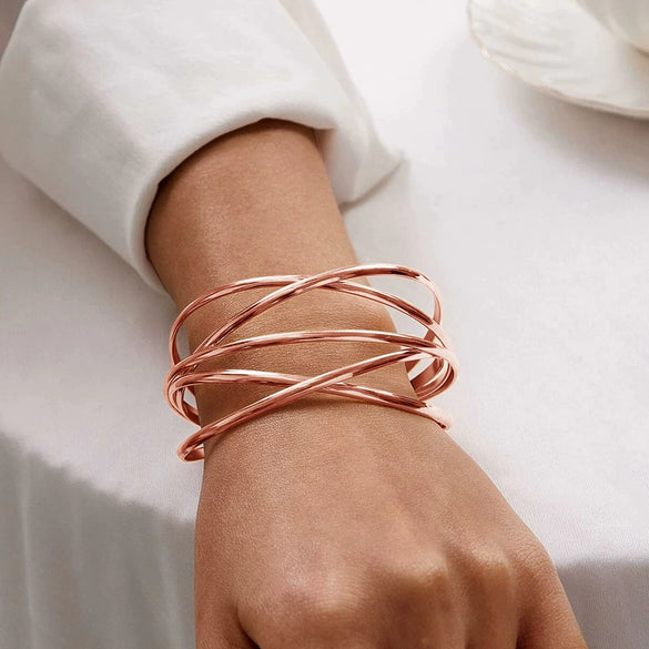 Minimalist Geometric Metal Open Cuff Bracelet With Multi Layer Hollow Electroplated Design Fashion Arm Ring