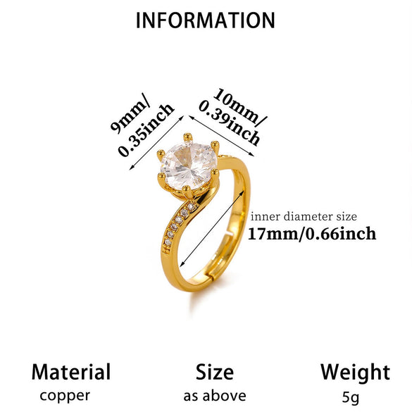 Minimalist Geometric Open Ring For Women Goldplated Copper Ring With Sparkling Diamond Details Wholesale Fashion Jewelry